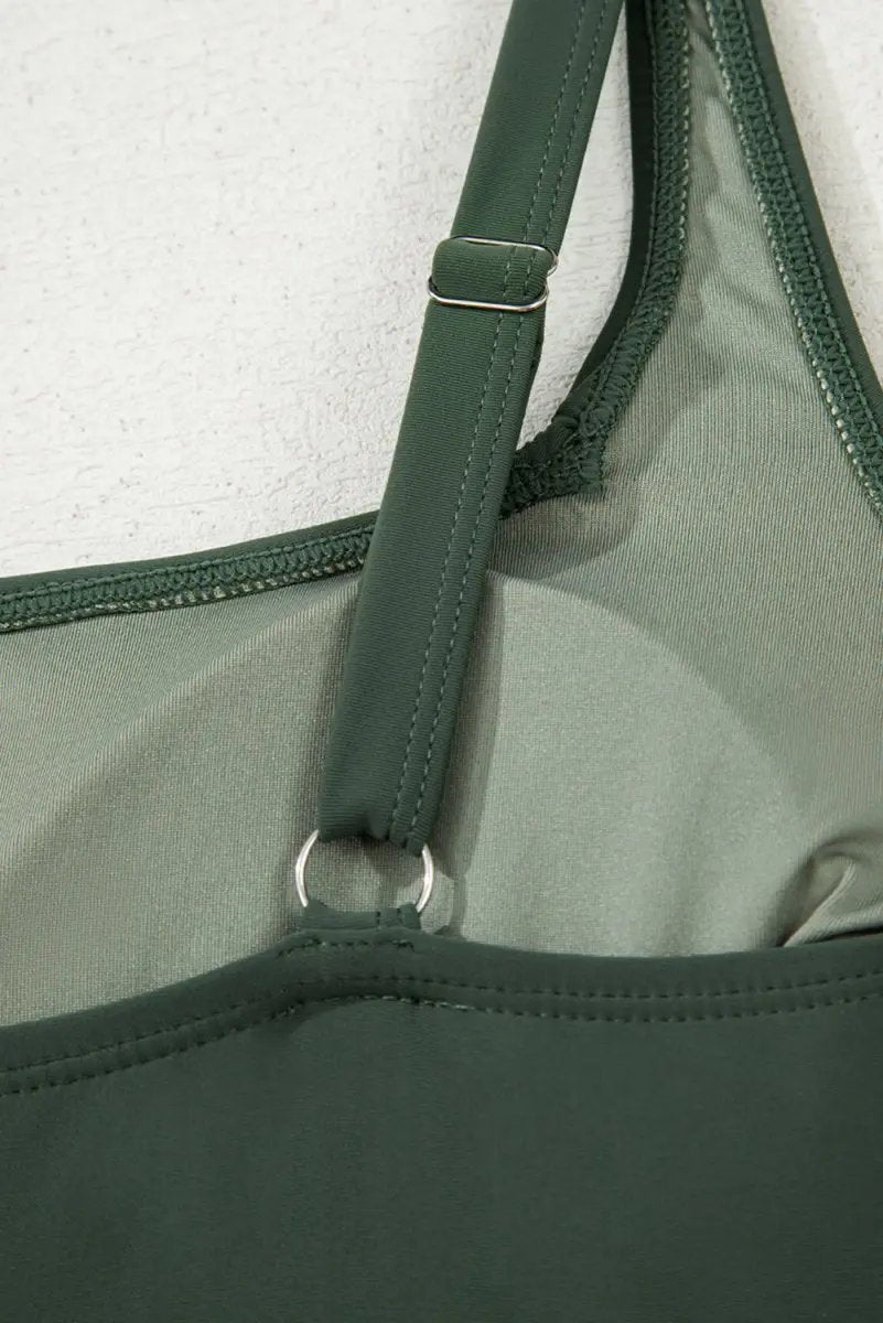 Mist Green Side Tied Waist Square Neck Adjustable Straps A-line One Piece Swim Dress - Love Salve